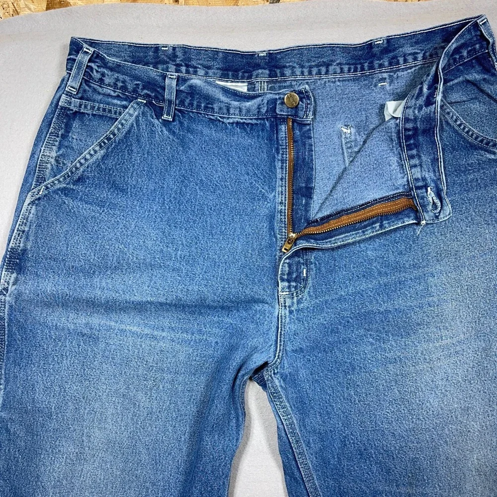 Carhartt Dungaree Jeans Men 42x34 Original Fit Blue Denim Carpenter Workwear